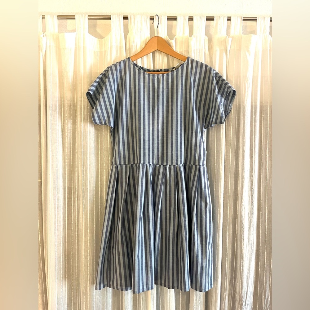 Vintage Oops California Blue Vertical Stripe Cotton Dress